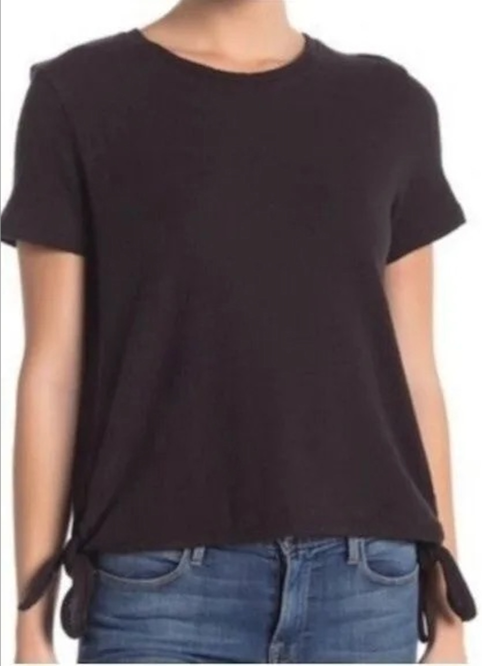 Madewell Texture & Thread Modern Side Tie Short Sleeve Knit Top Black L Large